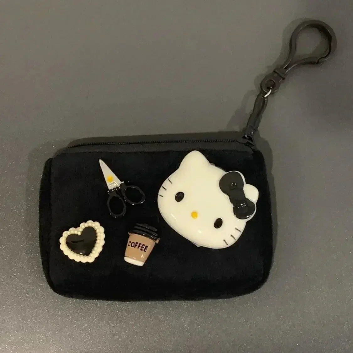 Sanrio Anime Hello Kitty Plush Coin Purse Black Series Keychain Girly Heart Portable Mini Bag Storage Bag Gifts for Girls