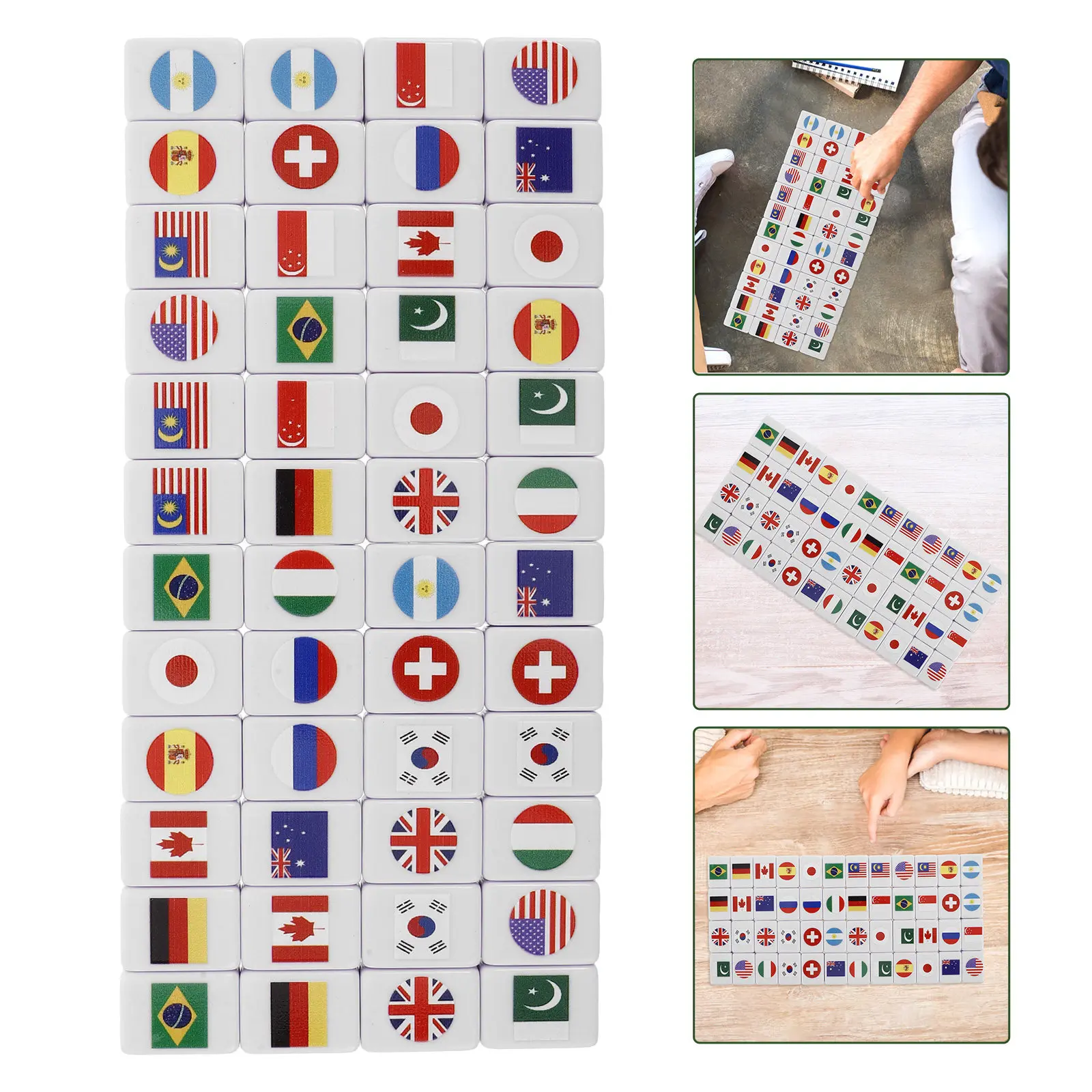 

48Pcs Mahjong Game Tiles Set National Flags Family Party Games Tile Push Game Blocks Fun Strategy for Adults Picnic Games
