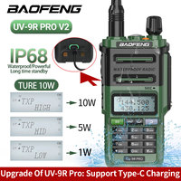 Baofeng UV-9R Pro V2 IP68 Long Range Waterproof Type-C Walkie Talkie Upgrade Tri-power Ham CB Radio Dual Band Two Way Radio