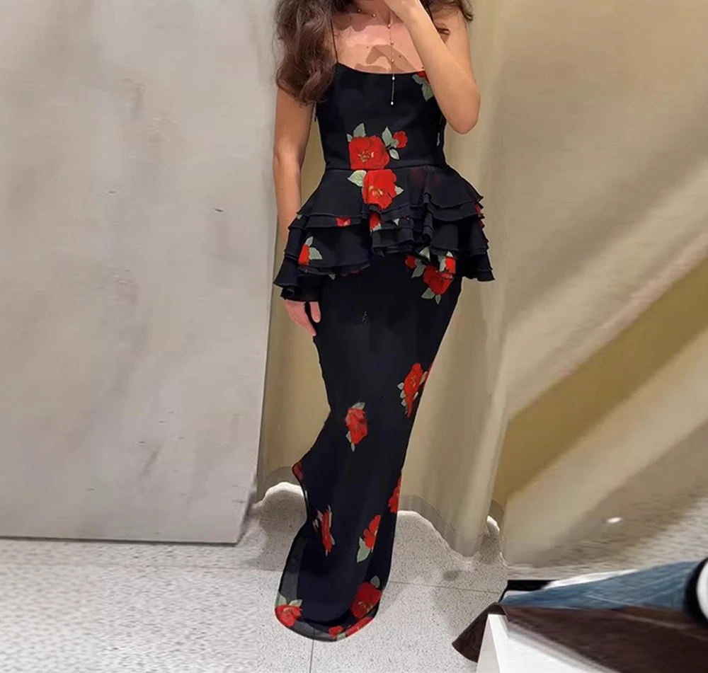 

Summer 2025 New Style Printed Sling Skirt Set Two Piece Set