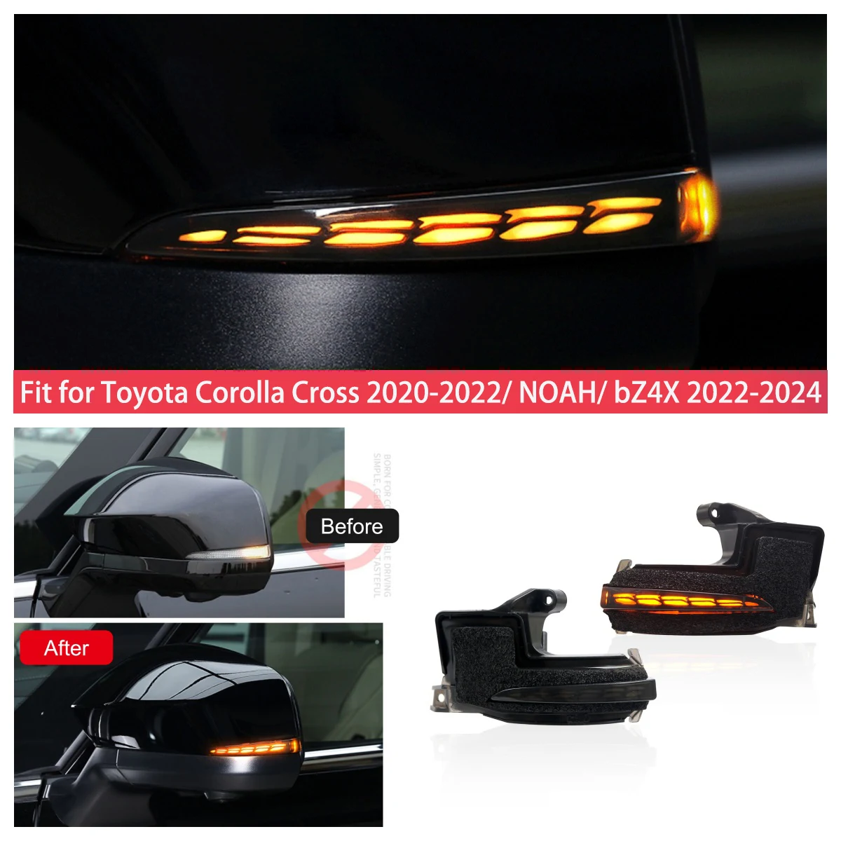 

for Toyota Corolla Cross 2020-2022/ NOAH 2022-2024/ bZ4X 2022-2024 Dynamic Turn Signal Lamps LED Side Mirror Sequential Lights