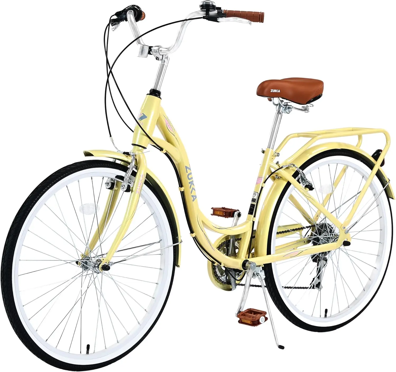 Beach Cruiser Bike for Women 24/26 Inch Ladies Bike 7 Speed Complete Cruiser Bikes with Dual V-Brake and Adjustable Seat, Adult