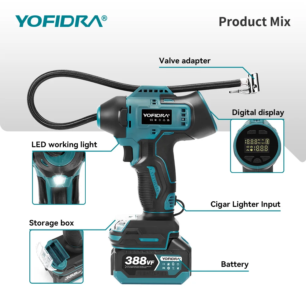 Electric Air Pump Tire Inflator High Pressure Digital Display Multifunct Car Air Compressor Tool For Makita 18V Battery Pin