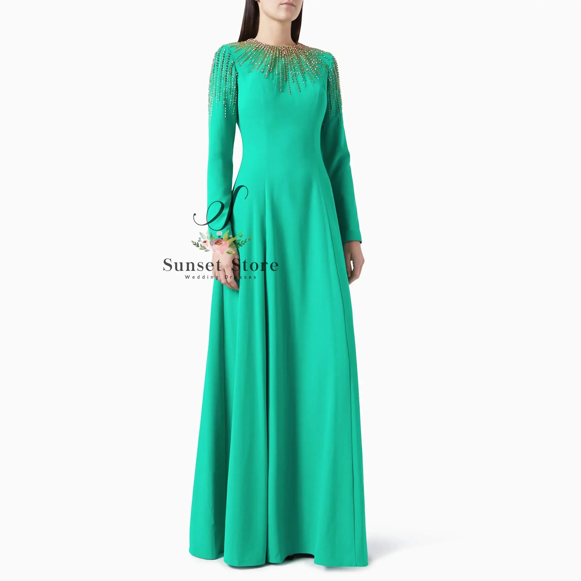 

Вечерние платья с круглым вырезом по индивидуальному заказу, расшитое бисером до щиколотки, трапециевидное платье с длинными рукавами, платье для торжественных случаев, новинка 2025 г.