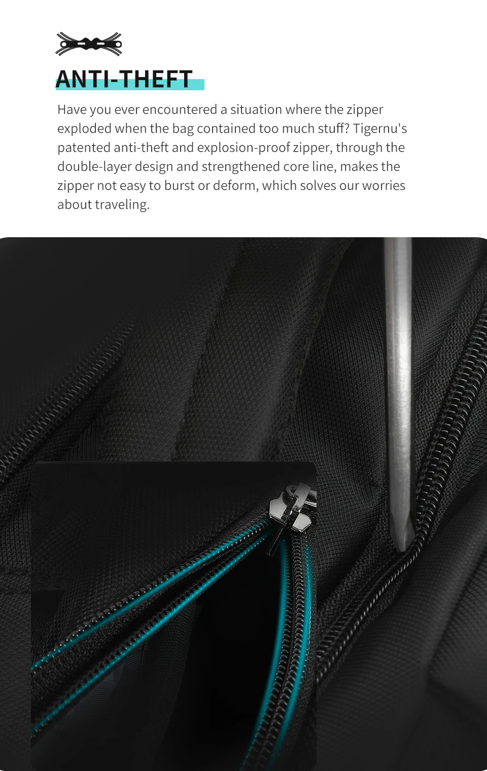 Tigernu Reiserucksäcke 14-15,6-17'' Laptop-Rucksack für Männer TSA Anti-Diebstahl-Rucksack Nylon-Rucksäcke Tasche für Schultasche Rucksack – Detail 4