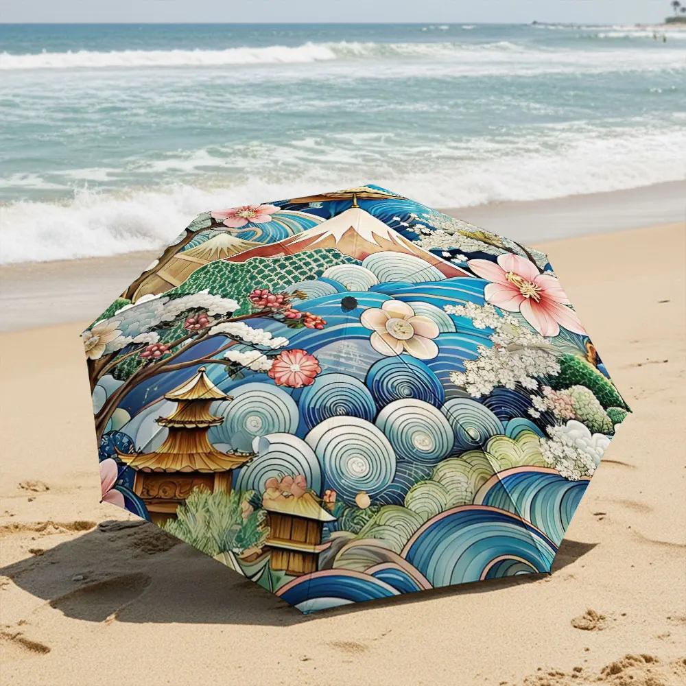Colorful Japanese Floral Landscape Umbrella Design Compact Fashion Folding Umbrella for Daily Use, Christmas Gift