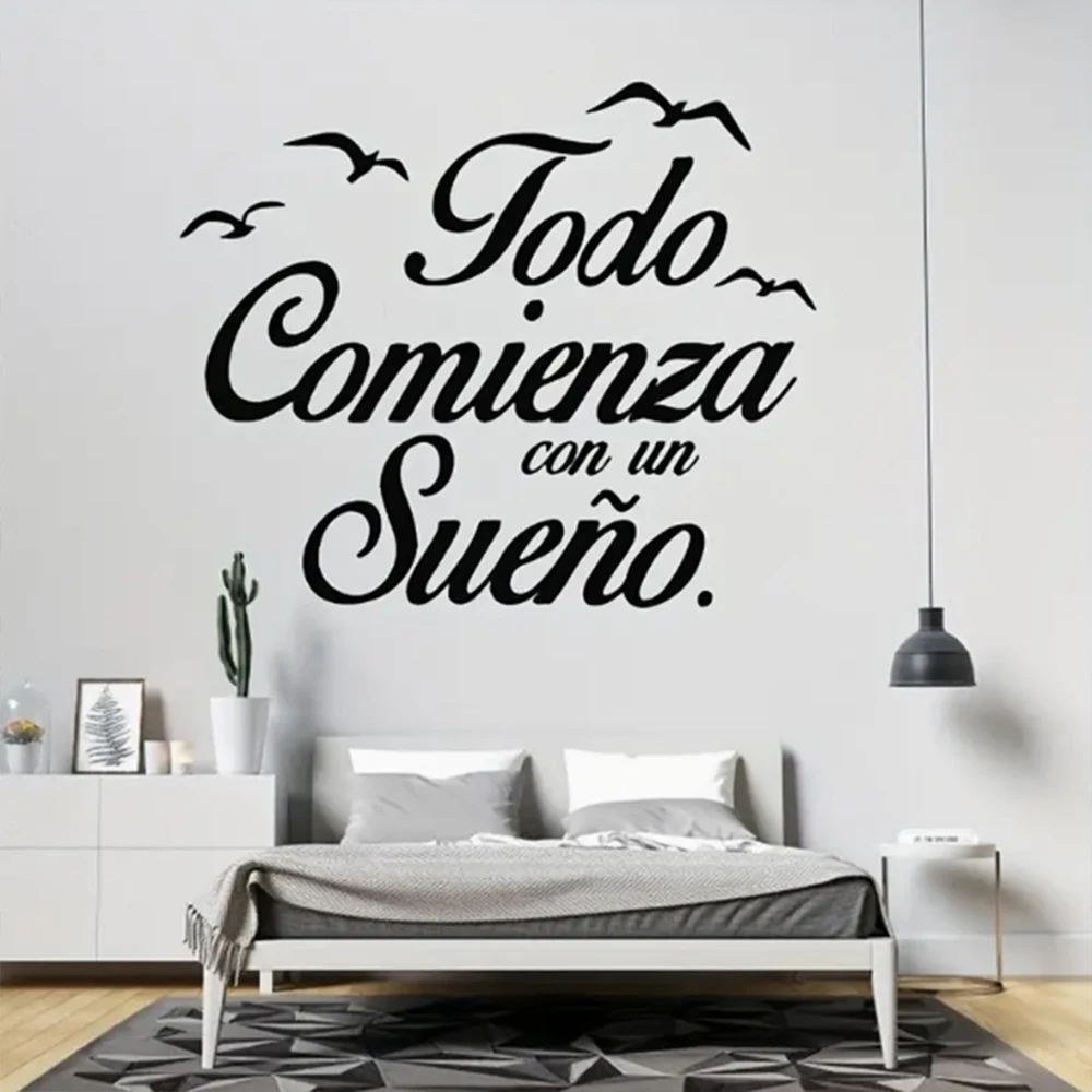 1pc Wall Sticker Spanish Quotation Vinyl Wall Stickers, Bedroom Wall Stickers, Bird Letters, Home Decoration