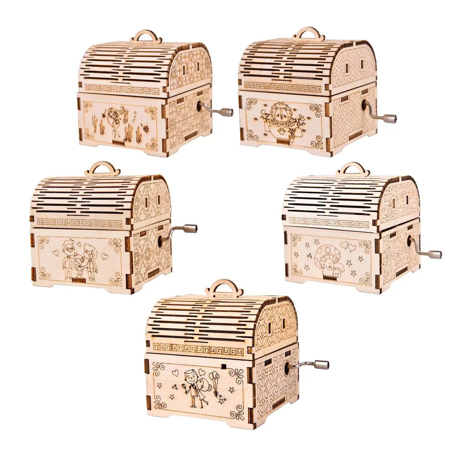 Wood Muisc Box, Carved Wooden Hand Crank Musical Boxes Home Decoration Crafts Children Gift for Birthday Christmas