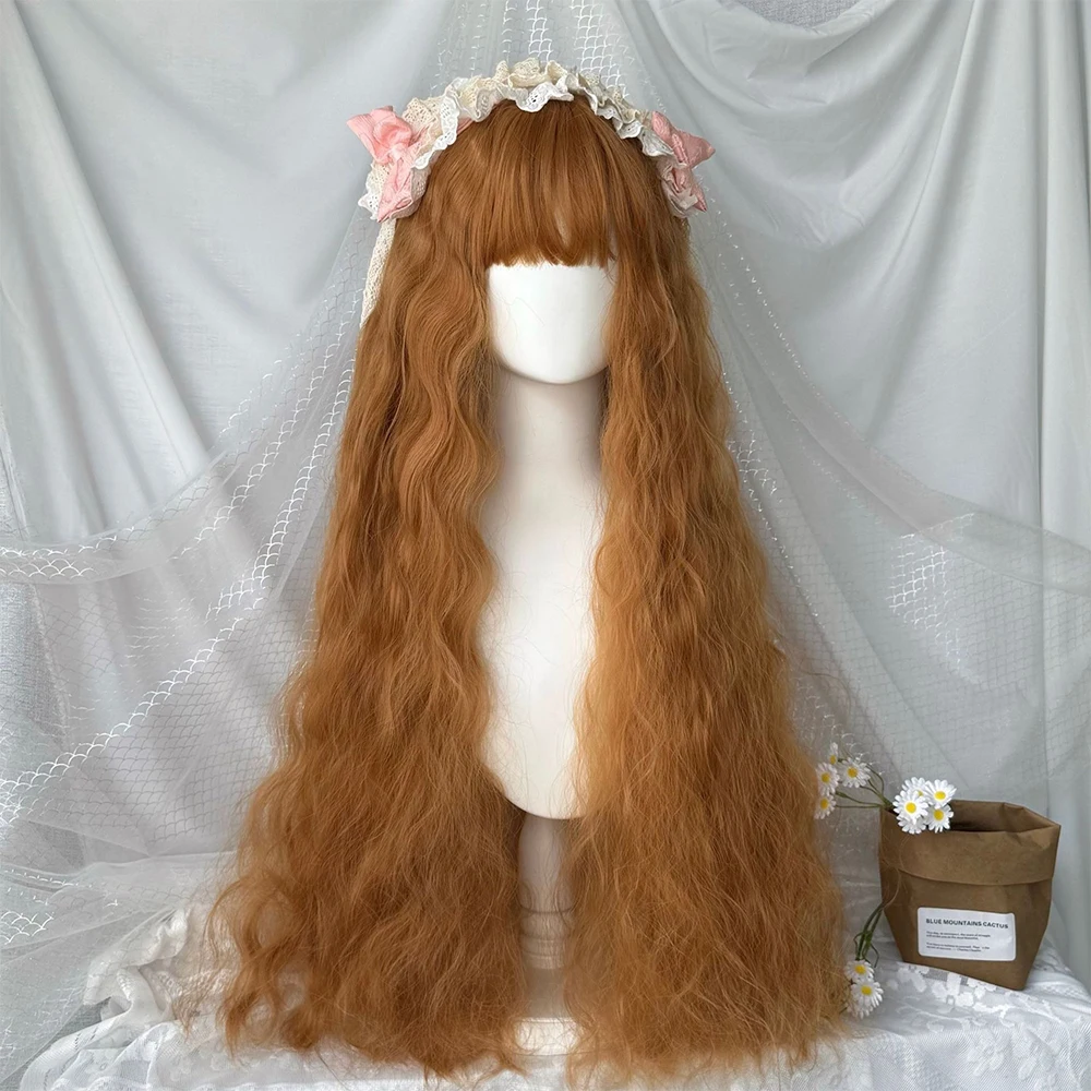 Long Curly Hair Nature Wig with Bangs Fluffy Curling Clip for Women Daily Party CosplayHigh Density Synthetic Layered Wigs