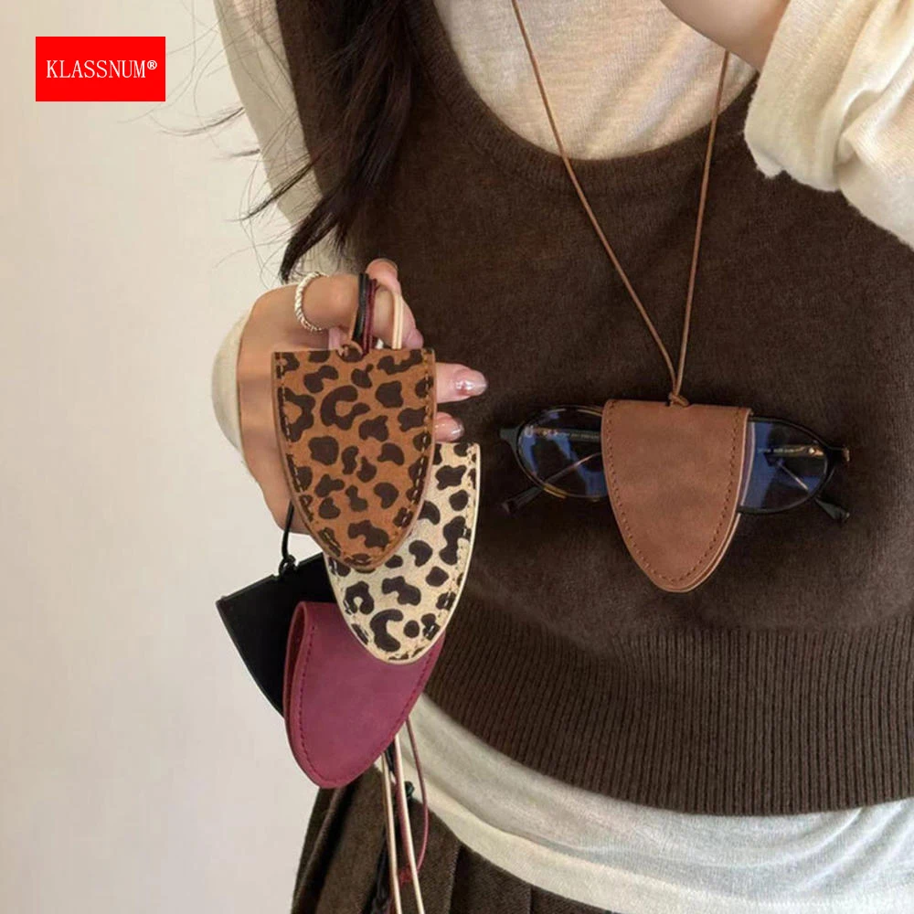 Klassnum óculos de sol clipe corrente couro do plutônio pescoço pendurado feminino 2025 na moda pendurado corda camisola corrente óculos corda armazenamento novo