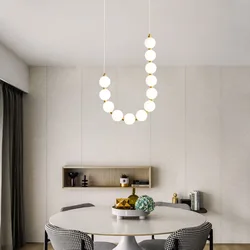 White Acrylic LED Chandelier Copper Aluminium Hall Living Room Lighting Cord Adjustable Restaurant Bedroom Pendant Lamp