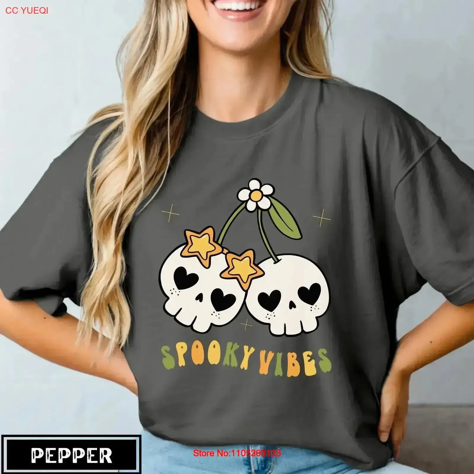 Halloween Skull Cherries T Shirt Retro Groovy Spooky vibes Vintage Costume Apparel Party Washed Slightly Comfortable vintage
