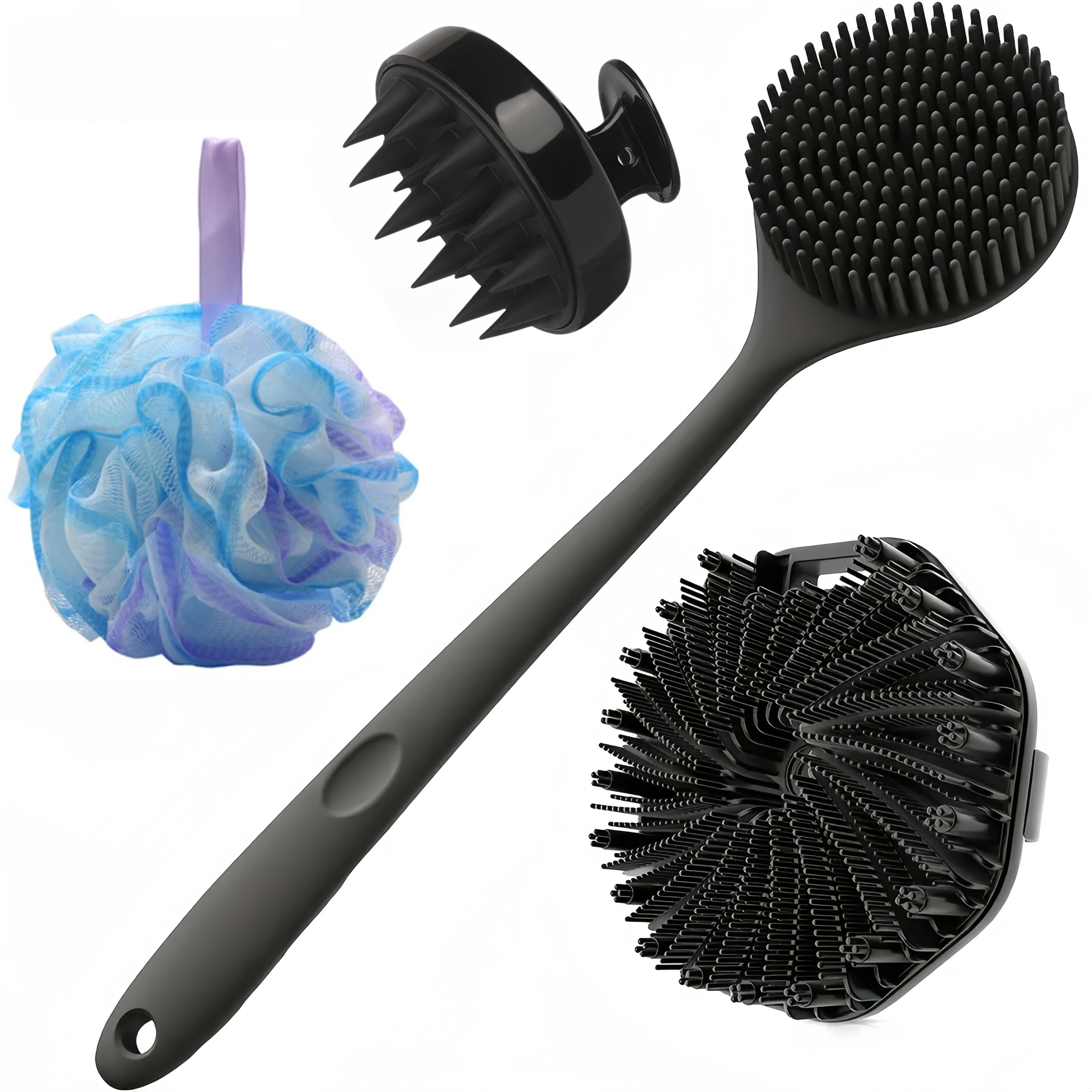 

Набор из 3/4 предметов, настенный силиконовый набор щеток для душа, щетка для очищения кожи головы, щетка для душа с длинной ручкой и щетка для тела, шарик для ванны