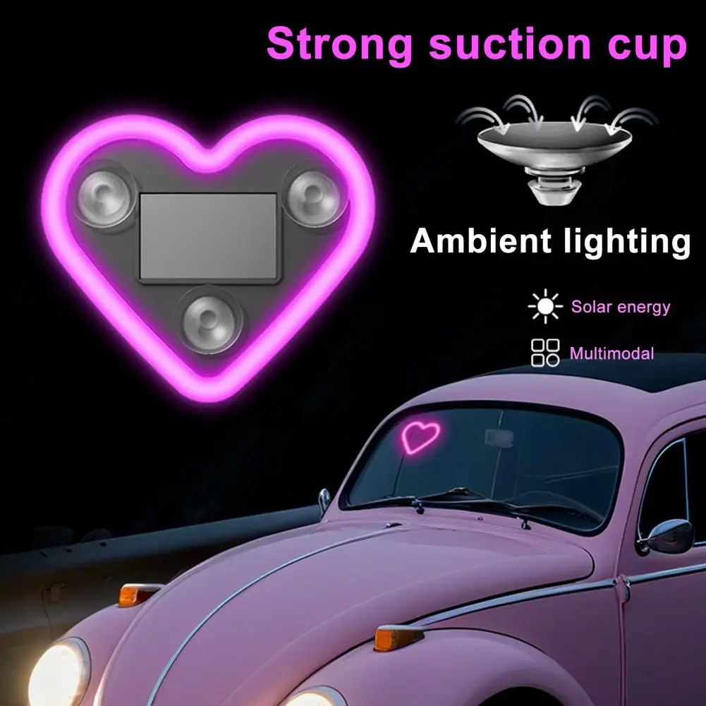 

Solar Powered LED Heart Neon Light Car Window Wireless Atmosphere Lamp 5 Modes Car Interior Decoration with Suction Cups