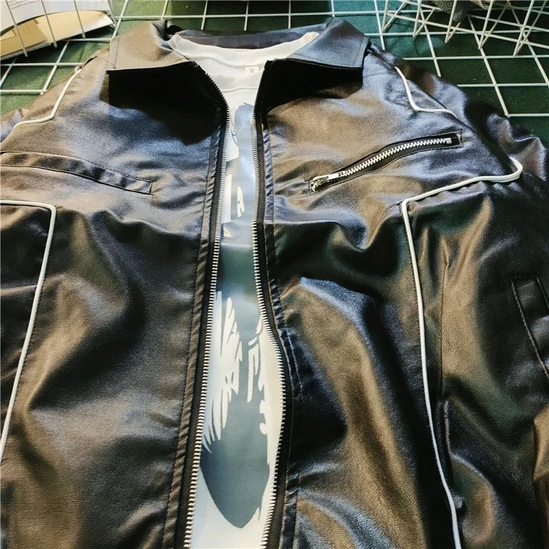 Plus Size Men's PU Leather Jacket Oversized Motorcycle Jacket with Baseball Jacket Elements Edgy Streetwear for Men​