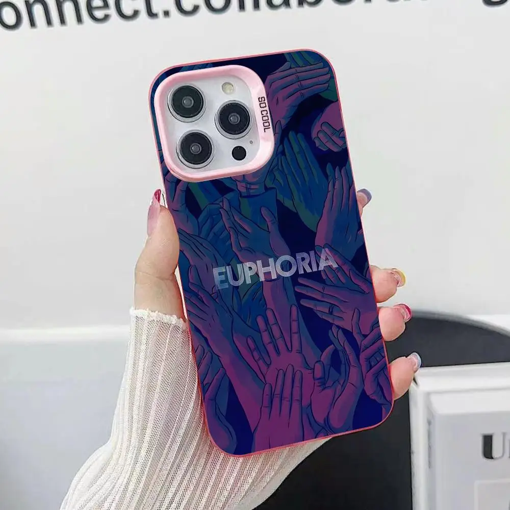 Coque de téléphone Fashion Euphoria pour iPhone 17 16 15 14 13 12 11 X XR XS Air Pro Max Plus Rose Colorée Argentée