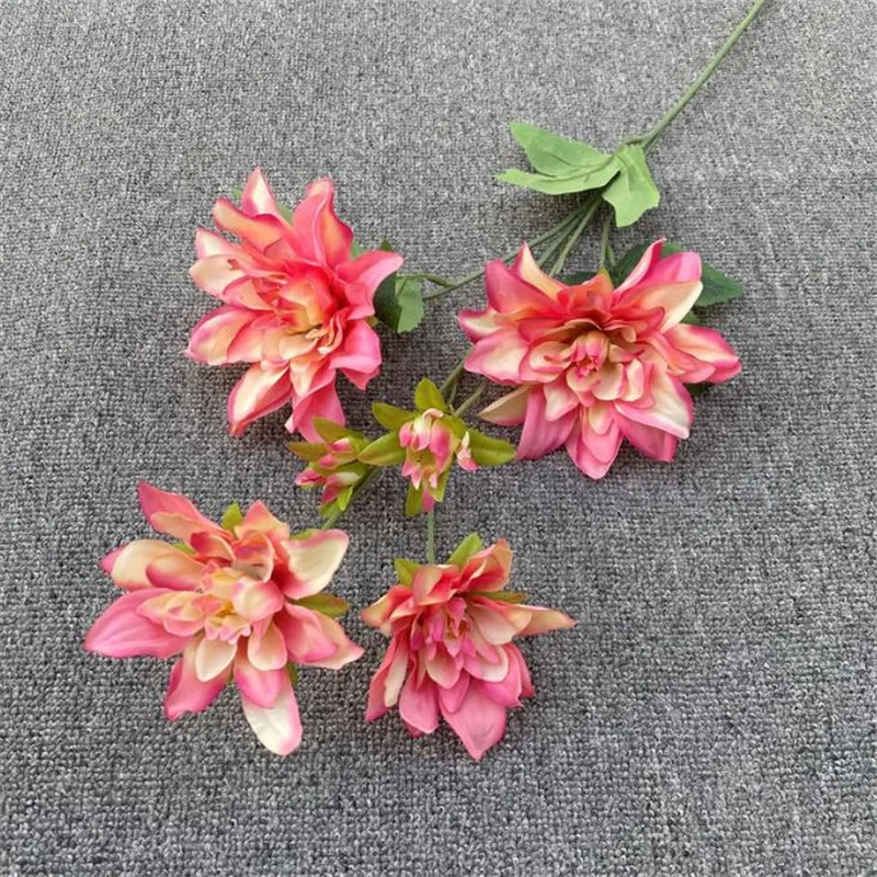 1Pcs Artificial Long Stem Oil Painting Dahlia (6 Heads/Piece) Simulation Peony Wedding Floral Accessories Decoration Material