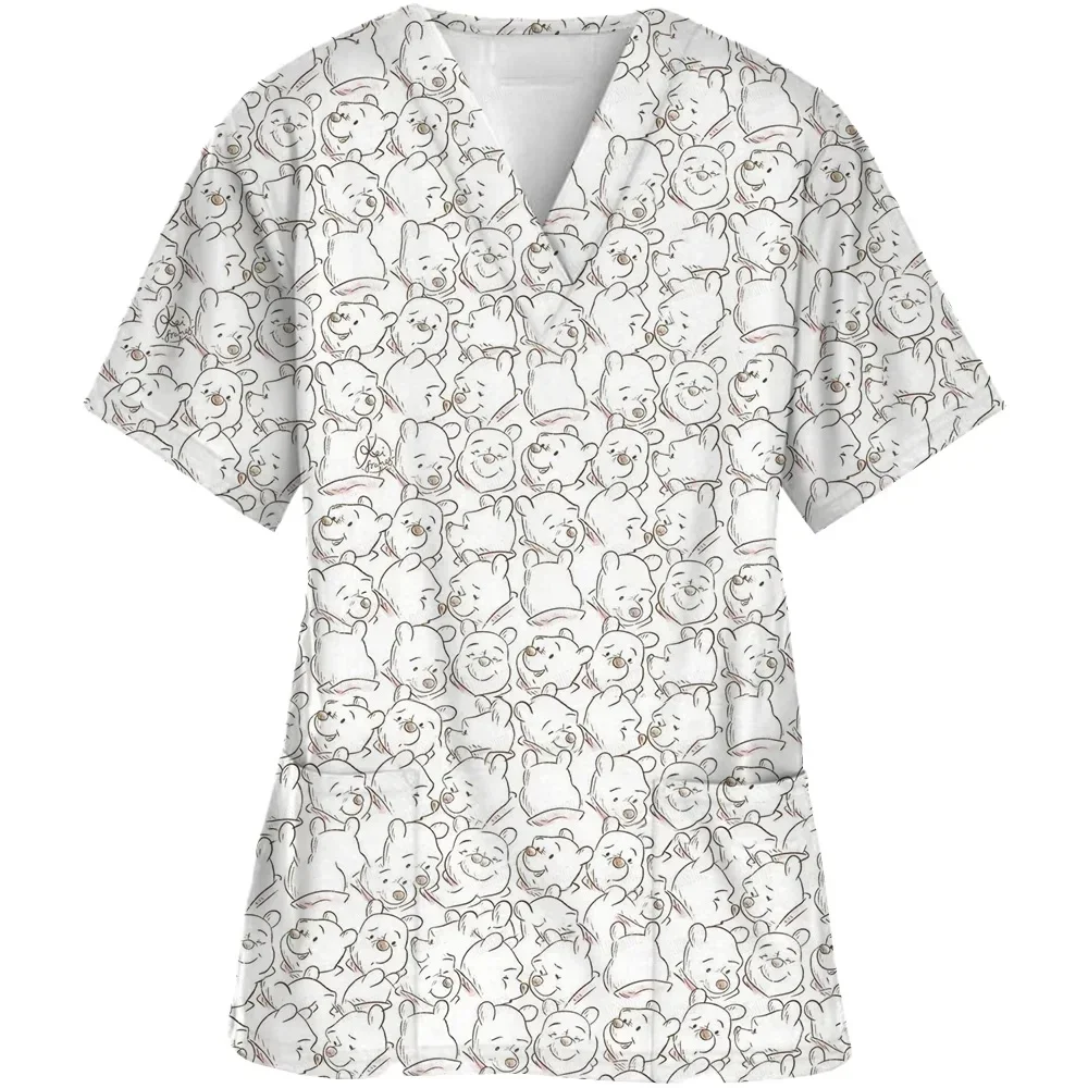 نرس کے لوازمات اسکربز خواتین نرس یونیفارم اسٹریچی ڈاکٹر کی ڈزنی ونی دی پوہ یونیفارم برائے میڈیکل/لیبارٹری لباس