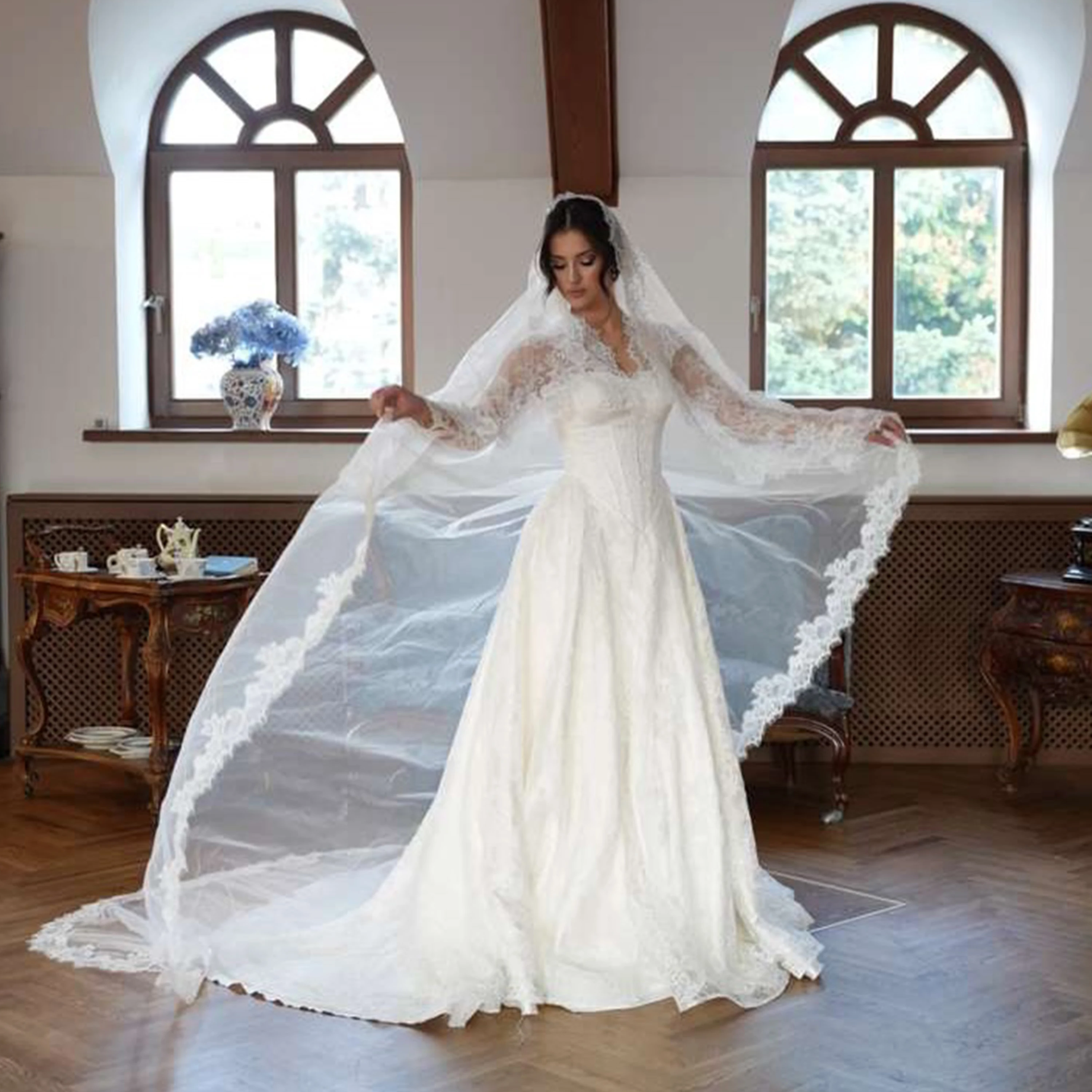 Luxury Bohemian Wedding Dress Long Sleeves  Bride Dress A-Line Beach Lace Appliques Bridal Gown vestido de novia 2026 Customized