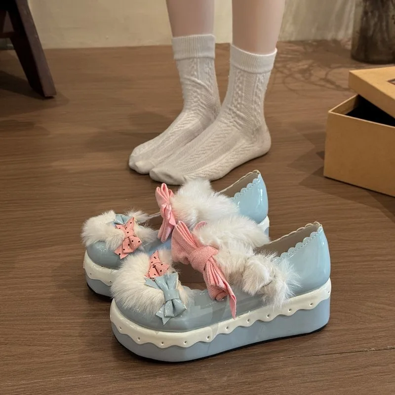 Lolita Cute Bow Shoes Japanese Sweet Girl Leather Shoes Sponge Cake Bottom Cos Lolita Girls' Tea Party Lo Shoes