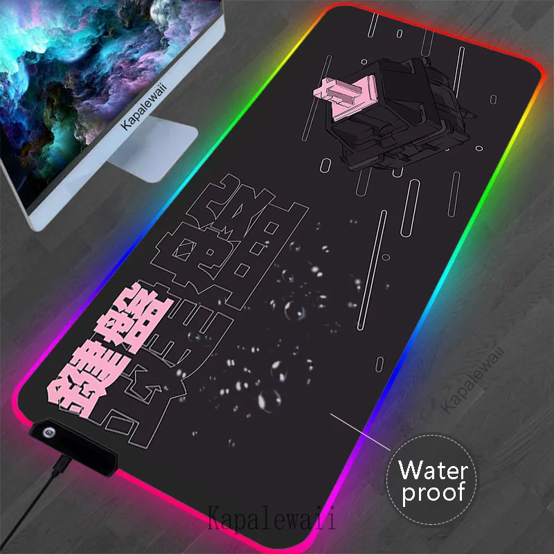 LED Backlit Gaming Mouse Pad com borda de bloqueio, Interruptor RGB, Tapete de rato grande, Almofadas de teclado Gamer, Borracha, Tapete de mesa impermeável