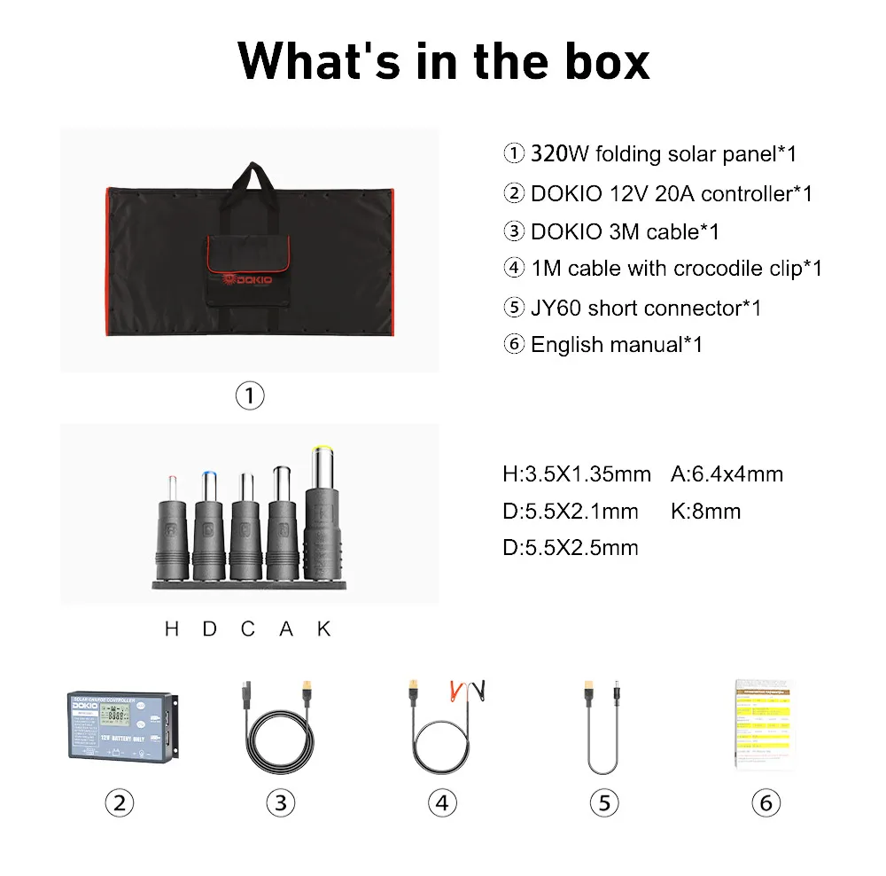 Dokio 18V 100W-300W Flexibel Opvouwbaar Zonnepaneel 12V Controller Draagbaar Zonnepaneel Voor Kamperen/Reizen/Camper