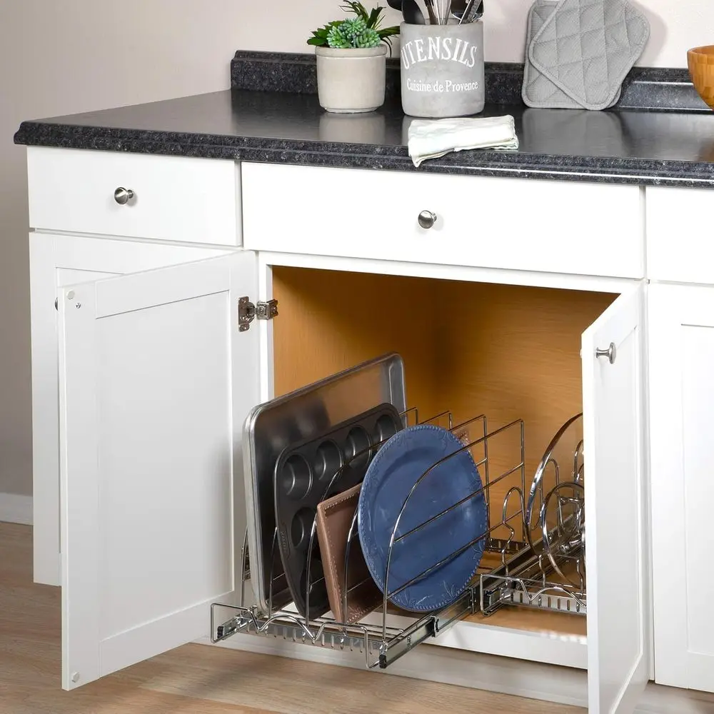 Organizador removível cromado ajustável para assadeiras, tábuas de corte e bandejas - Serviço pesado, garantia vitalícia, 12,5W x 21D x 11H,