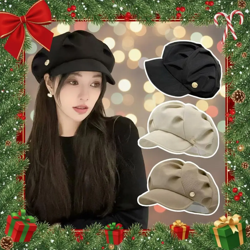 NEW Vintage Octagonal Hats Women Solid Color Pleated Berets Artist Painter Newspaper Cap Winter Autumn Casual Street Brim Caps