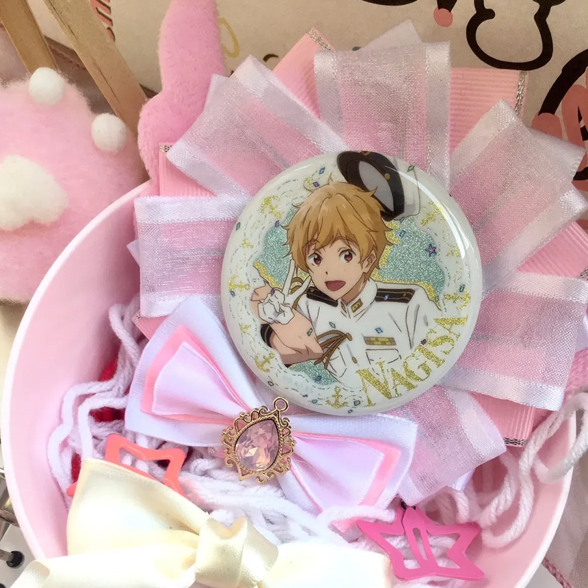 cute Plush Wings Badge Rosette,pink Ribbon Badge Holder,Ita bags bowknot Accessories,Japanese Anime cosplay Decoration