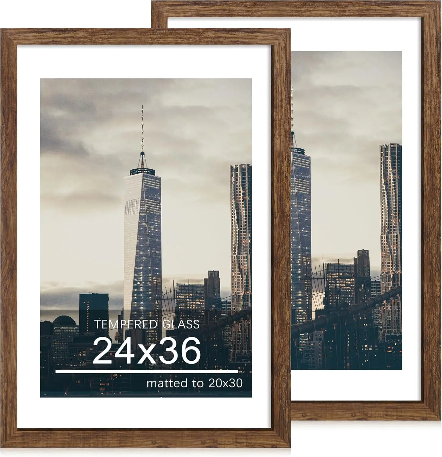 

24x36 Poster Frame Set of 2, 24 x 36 Wood Picture Frames with Mat for 20x30, Wooden Photo Frame with Tempered Glass Cover