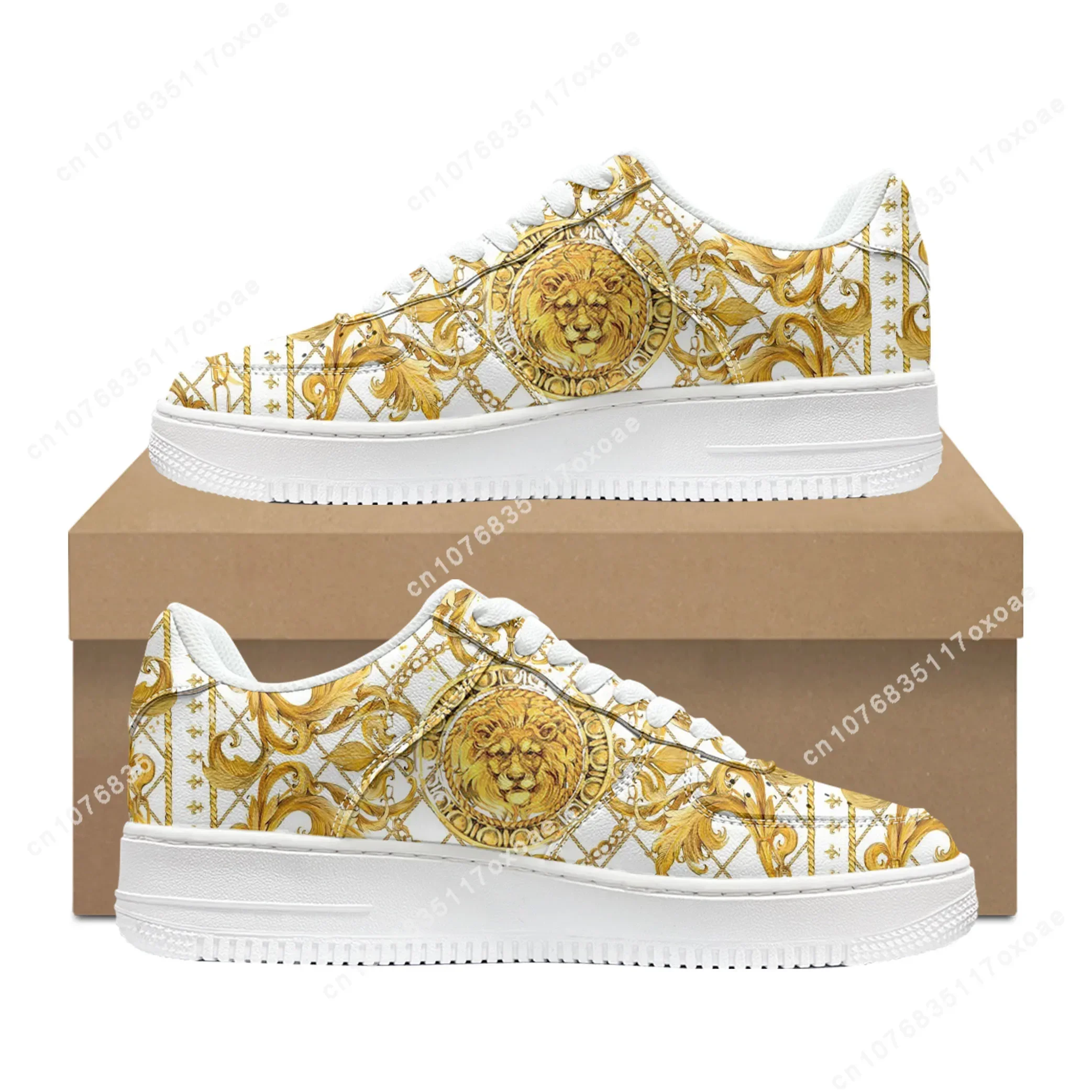 

Luxury Golden Floral Prints Shoes AF Basketball Mens Womens Sports High Quality Flats Force Sneakers Lace Up Mesh Custom Shoe