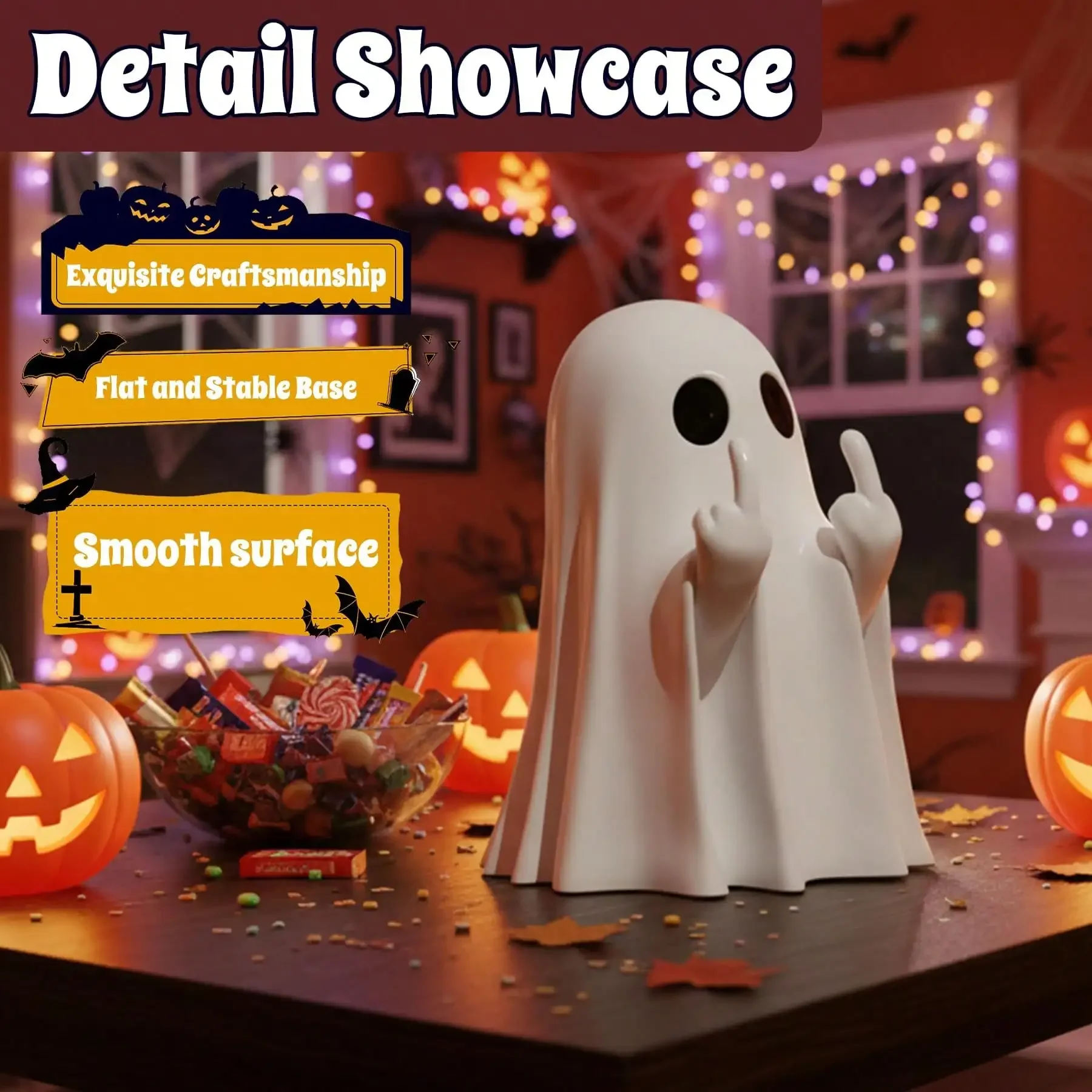Ghost Figurine Halloween Spooky Resin Finger Statue Cute Decor for Halloween Decorations Porch Indoor Home Decor Christmas Favor