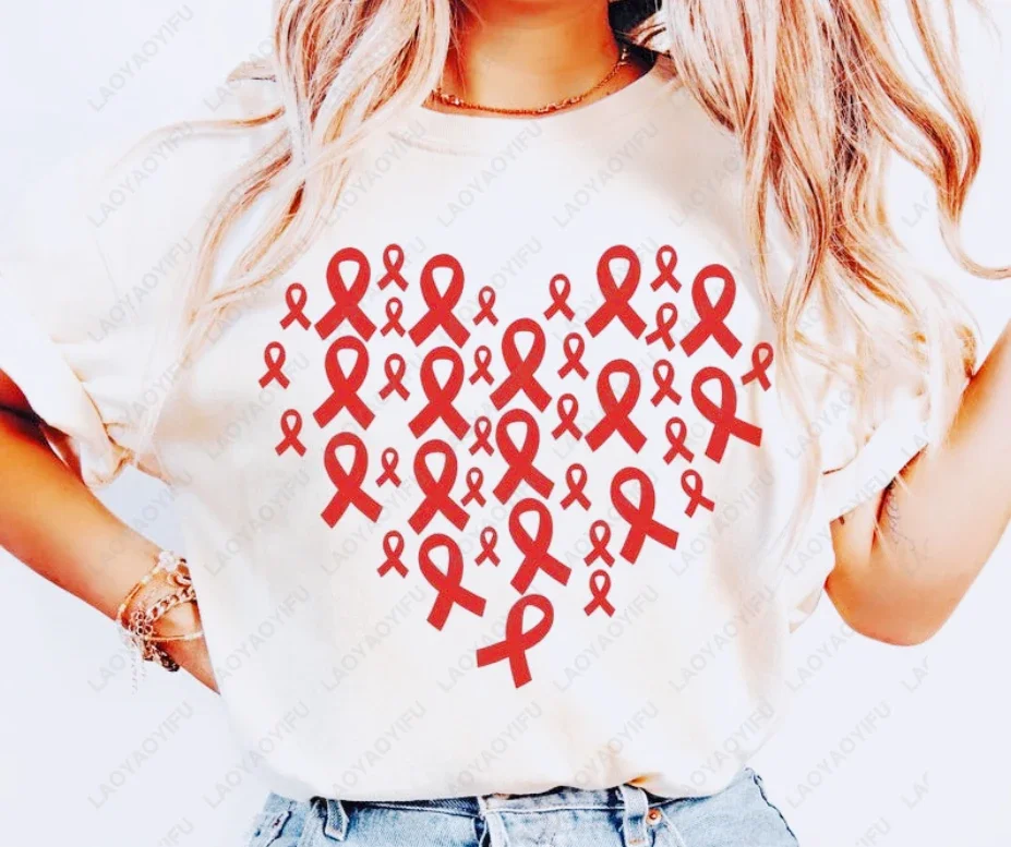 

CHD Awareness World Aids Day Tshirt Heart Disease Month Red Ribbon Week Men Women Cotton Tees Anniversary Cardiology Nurse Tops