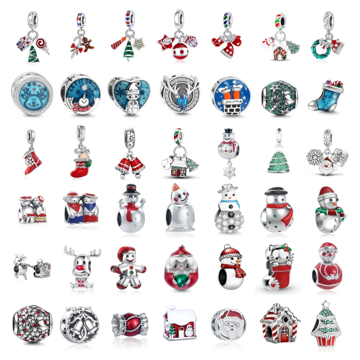 شجرة عيد الميلاد 、 رجل الثلج، الرنة، سانتا كلوز، زلاجة، قلادة بيل بيد، 925 الفضة الأوروبية الأصلية سوار DIY مجوهرات حساسة #1