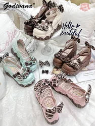 Platform Lolita Shoes Original Design Women's Chocolate Muffin Shoes Pump Heels New Spring and Autumn Sweet Bow Mary Janes