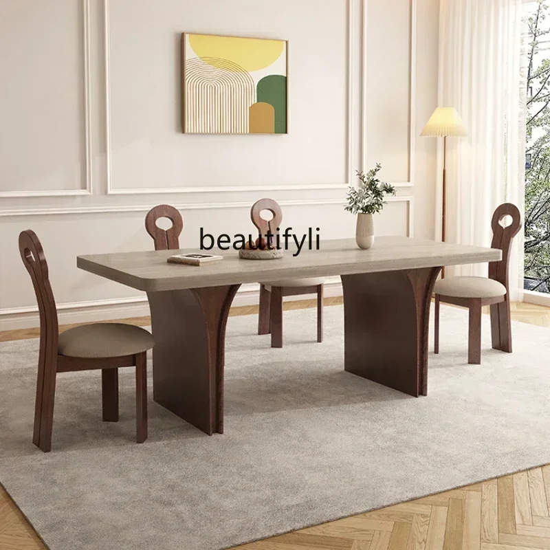 

New Arrivals h Travertine rock slab chair ash wood light French solid wood small apartment oval dining table
