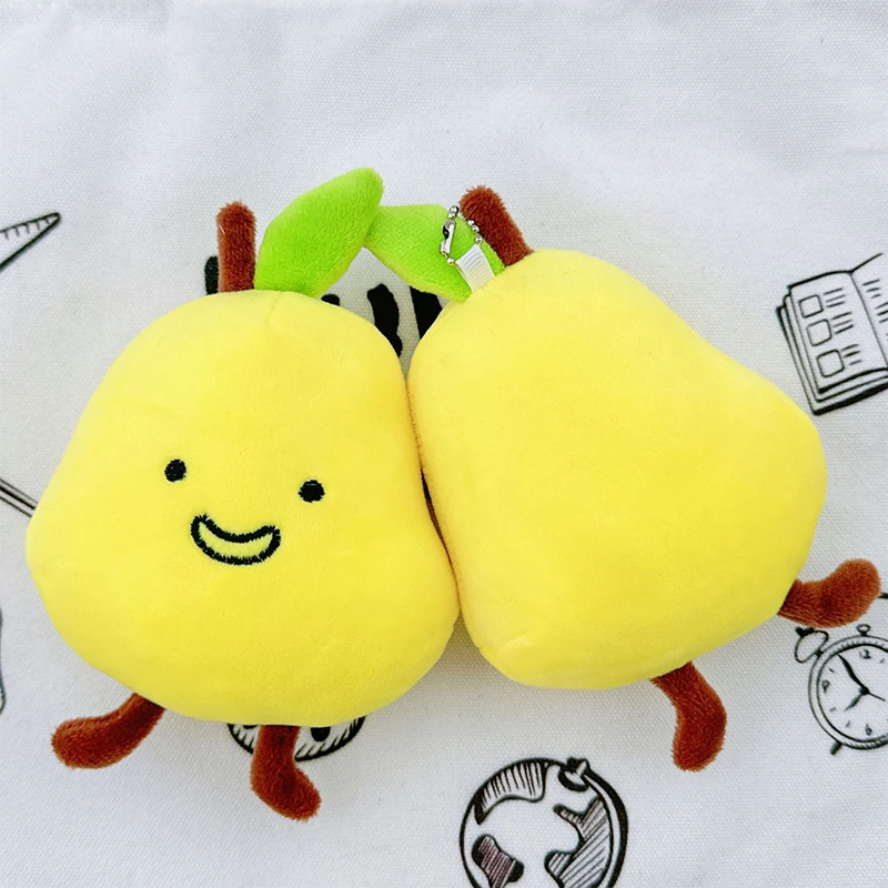 Juguete de peluche de fruta simulada de dibujos animados, muñeco de pera, llavero esponjoso, Animal lindo, juguetes de peluche Kawaii suave, colgante de mochila escolar, regalo para niñas