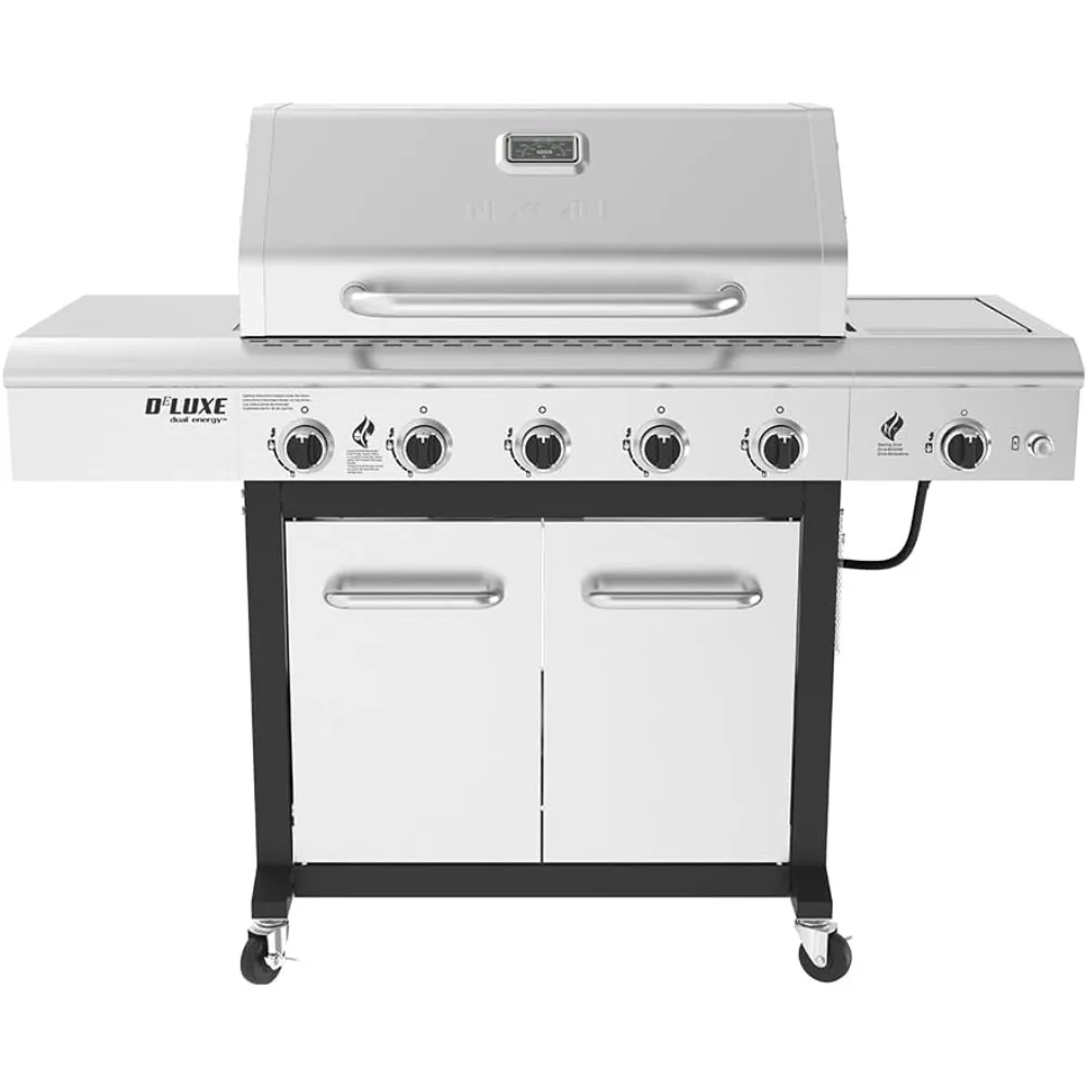 Deluxe 5-Burner Propane Barbecue Gas Grill with Side Table and Ceramic Searing Side Burner,