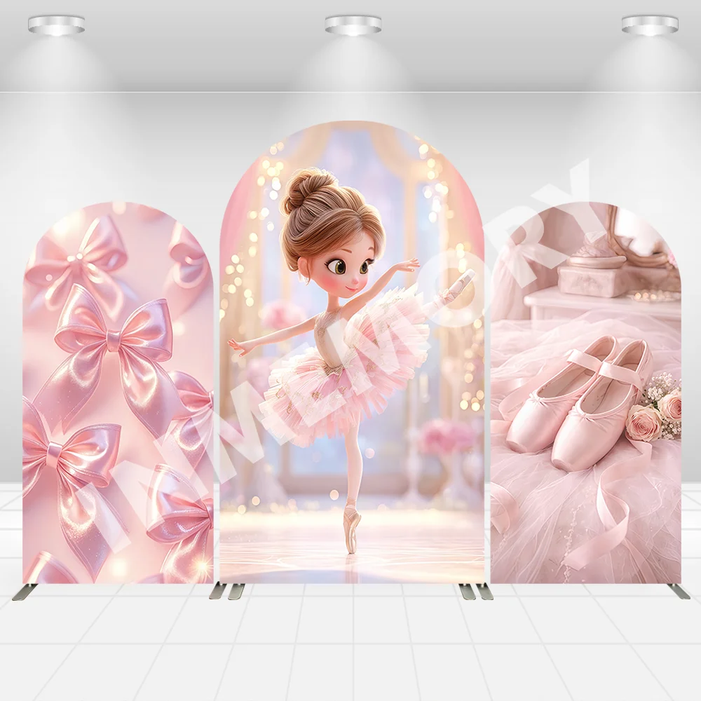 

Pink Dance Ballet Girl Arch Backdrop Cover Bow Ballerina Princess Girl Birthday Party Decor Arched Wall Photography Background