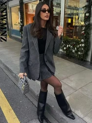 XNWMNZ-Blazer en mélange à fines rayures pour femmes, mini jupe taille haute plissée, ensemble 2 pièces femme, mode 2024