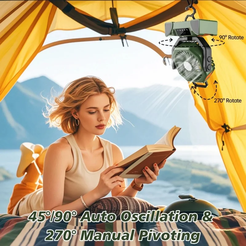 20000mAh Camping Fan with  LED Lanterns 5 Speed Adjustable Hanging Design for Outdoor Camping Fishing  and Hiking Camping