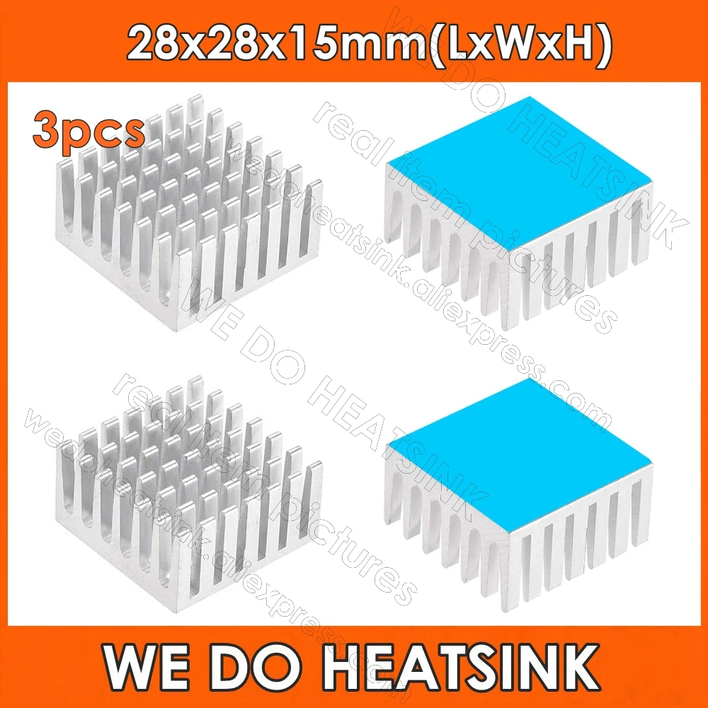 

WE DO HEATSINK 3pcs Silver 28x28x15mm Aluminum Heat Sinks LED Chip Heatsink Cooling Cooler With Thermal Tape Applied