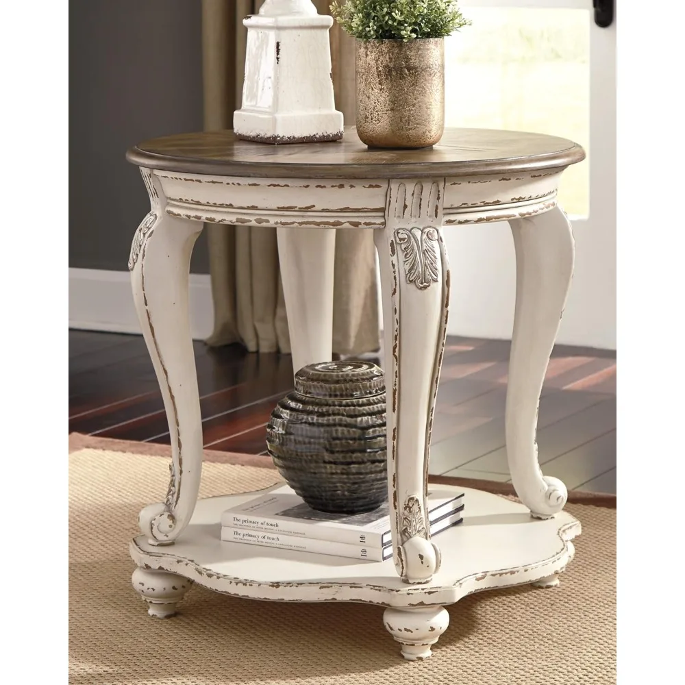 Realyn French Country Two Tone Round End Table, Chipped White