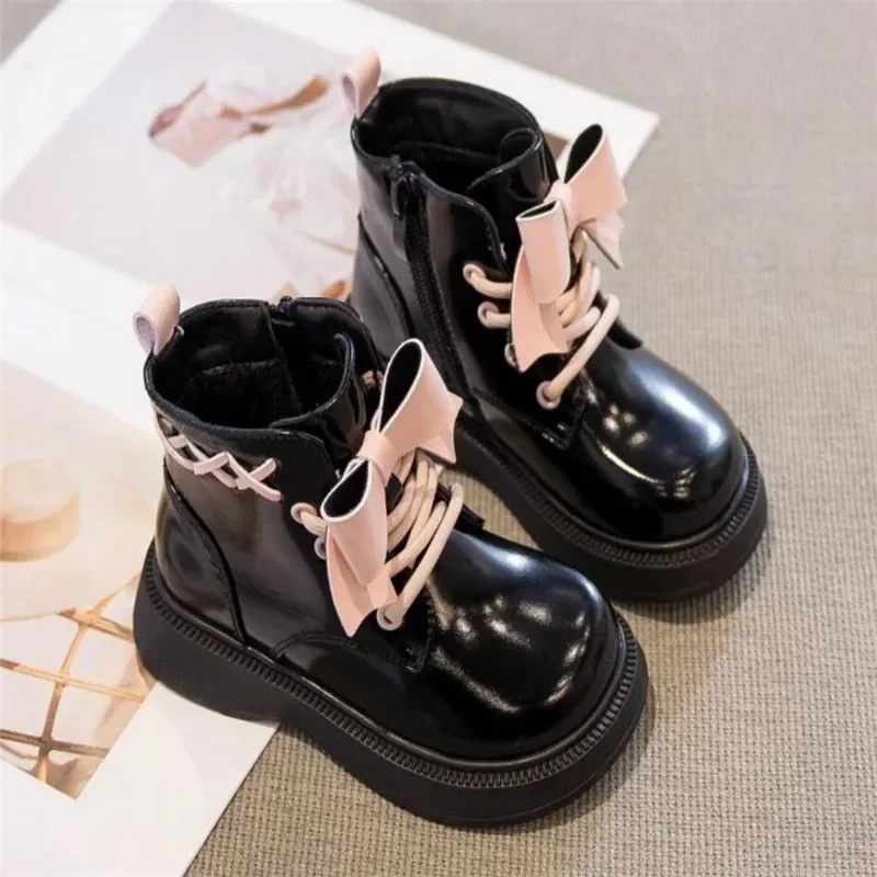 Fashion bow Girl's Boots Autumn/Winter New Girls' soft sole Ankle Boots Toddler Round Toe Casual Non-slip Ankle Boots Ботинки