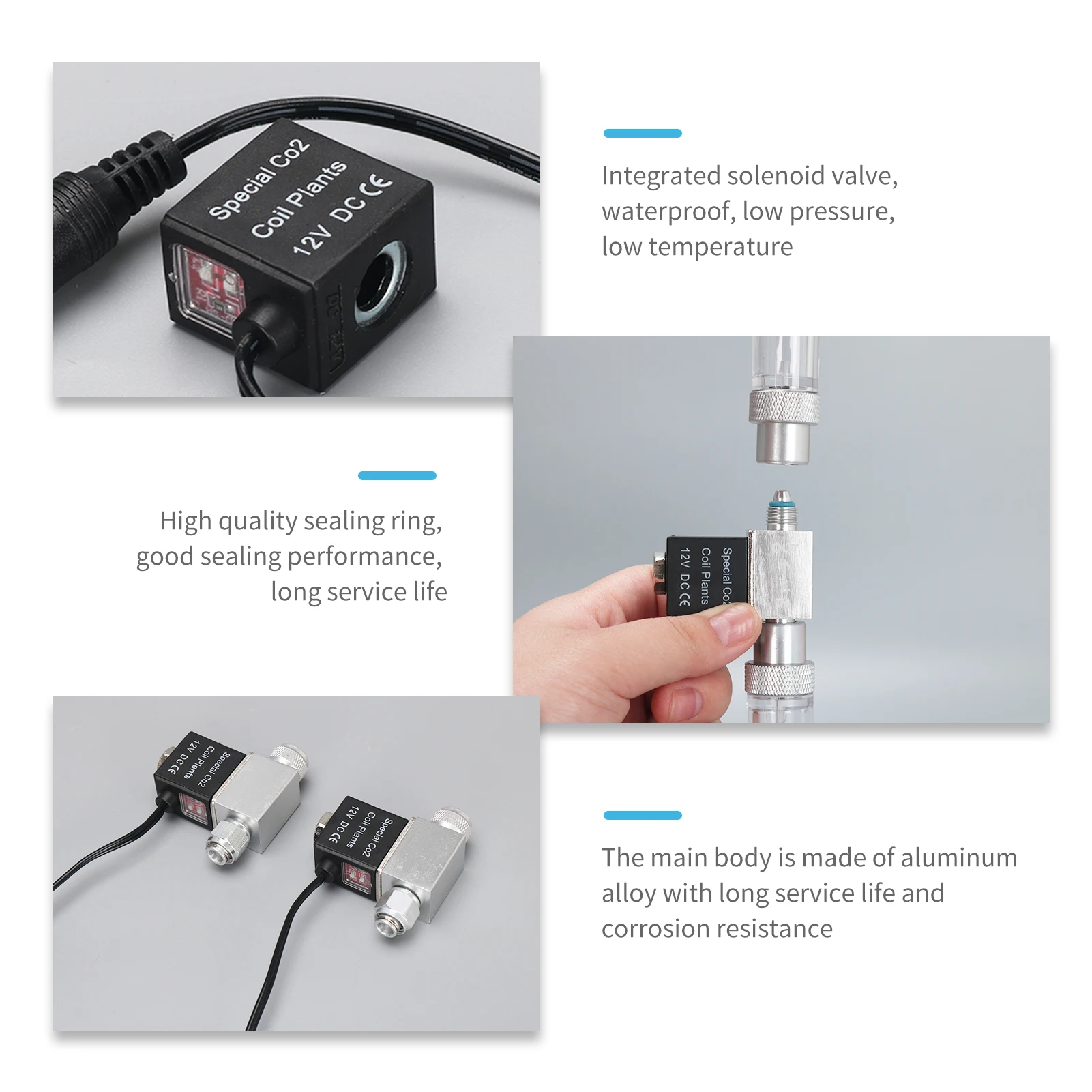 Solenoid Valve for Aquarium CO2 System Regulator DC 12V Output Connect 4*6mm Tube or Bubble Counter Double Head Noiseless