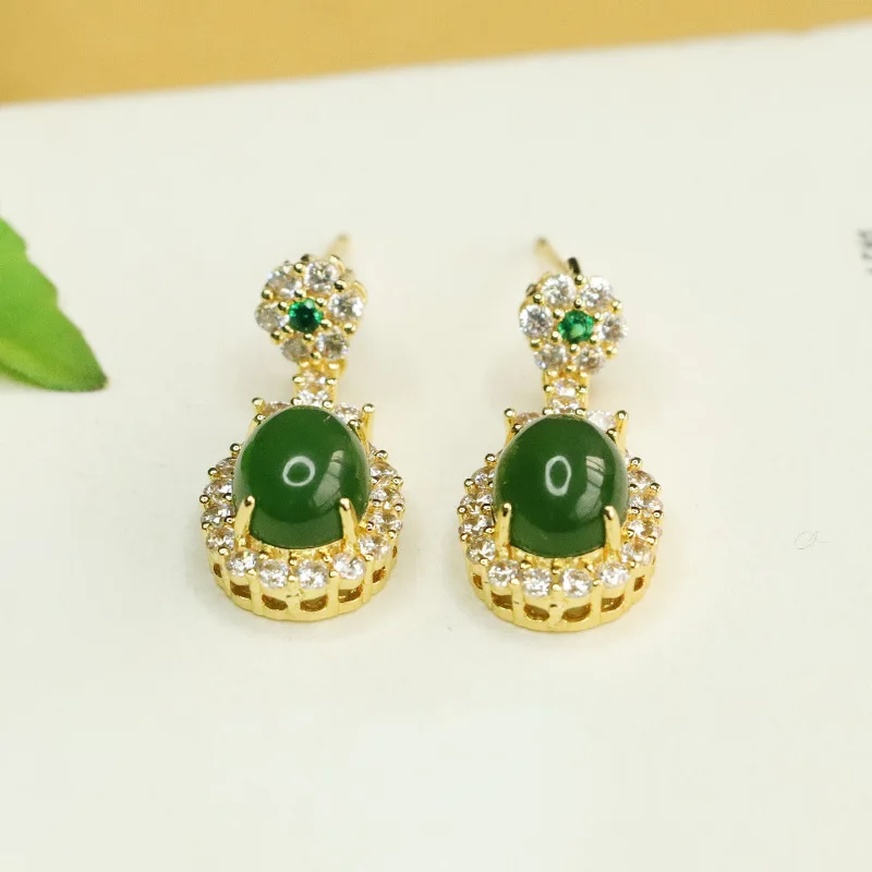 

Natural Hetian jasper stud earrings, spinach green earrings, earrings for women