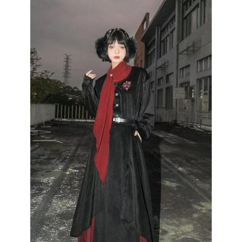 Bisex Black New Chinese Style Costume Snake Elements Embroidery Top Shirt Autumn Winter Stylish Street Fashion Outfits y2k COS
