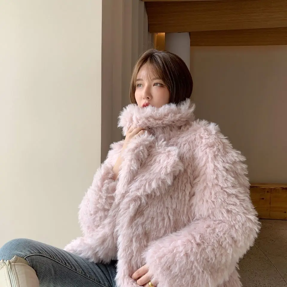 Manteau Maxi en fausse fourrure pour femme, longueur aux genoux, quotidien, rétro, lisse, épissage en forme de V, multicolore, tendance, tempérament Premium Ins