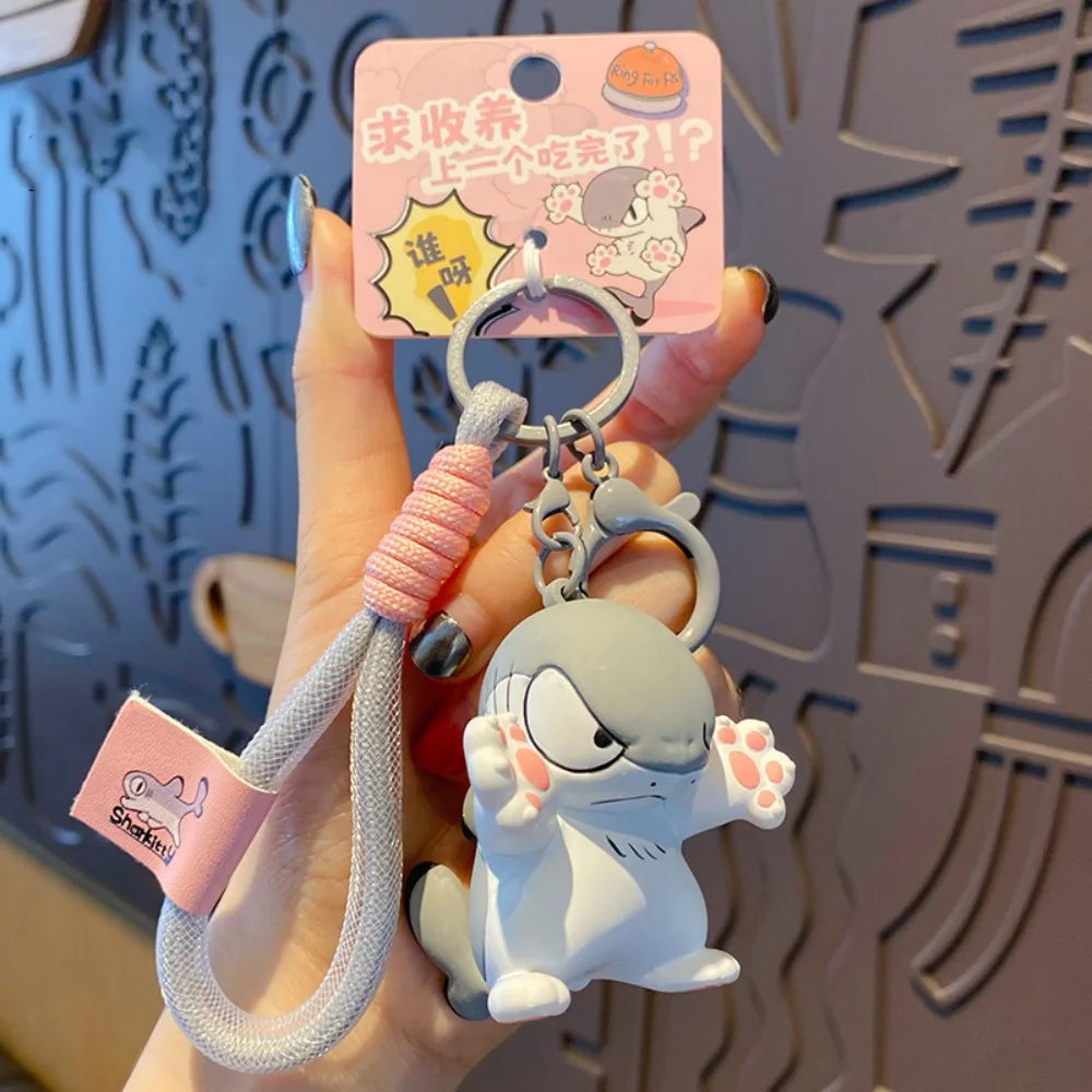 

Fashionable Trendy Small Shark Cat Keychain Cute Exquisite Schoolbag Pendant Cartoon Injection Molded Car Key Ring Student