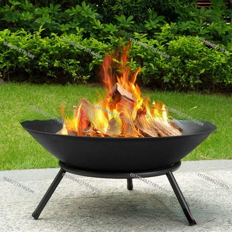 Large Cast Iron Firepit for Garden, Modern Fire Pit Outdoor Fireplace Patio Terrace Camping 60cm